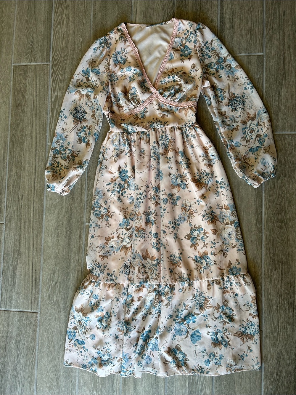 Blush Floral Maxi Dress with Ruffle Hem